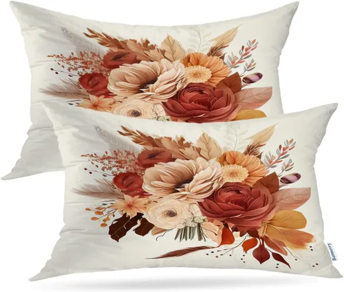 Vista 28 de Batmerry Fundas de almohada de bosque de arce otoñal, casas de sillas de madera, hojas amarillas, fundas de almohada decorativas, impresión digital