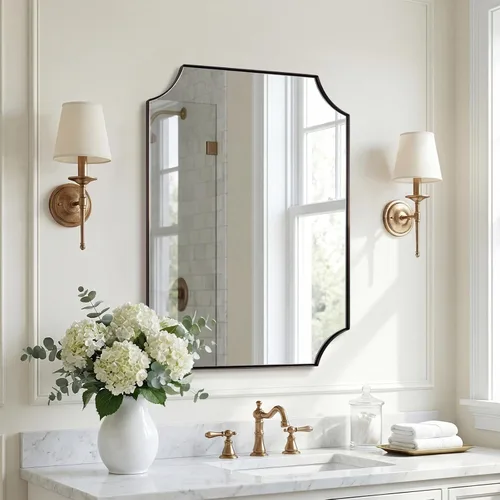 Vista 44 de ANDY STAR Espejo de baño de bronce cepillado, espejo festoneado de 24 x 36 pulgadas para baño, espejo rectangular de bronce antiguo con marco