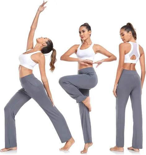Vista 5 de ADANIKI Pantalones de yoga para mujer con bolsillos, pantalones de cintura alta con corte de bota y pierna recta para mujer, pantalones deportivos