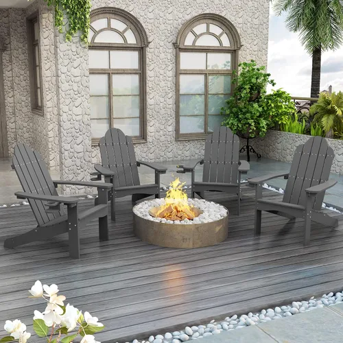 Vista 19 de LUE BONA HDPS Sillas Adirondack, 1 silla, patio exterior de larga duración para todas las estaciones, soporte para tazas oculto, 350 libras, azul