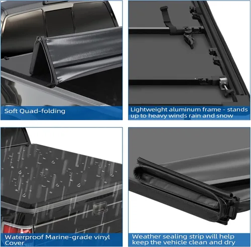 Vista 7 de Cubierta suave para caja de camioneta plegable cuádruple compatible con Ford F150 2009-2014 caja de 5.5 pies