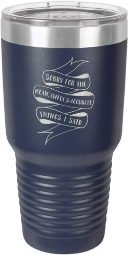 Vista 15 de Sorry for the Mean Awful and Accurate Things I SAID - Vaso negro de 30 onzas con popote y tapa superior deslizante Taza de viaje de acero