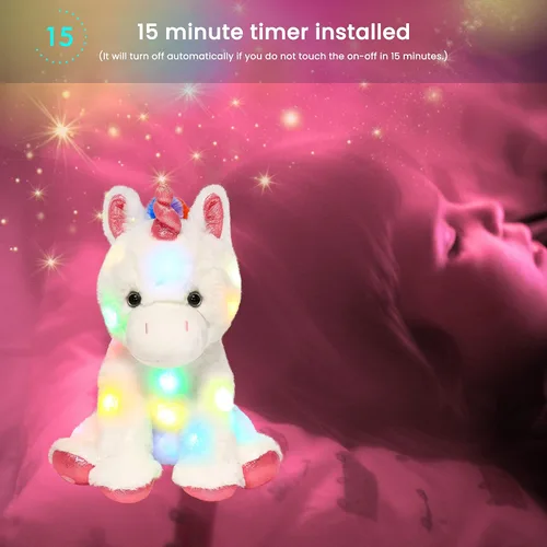 Vista 6 de Hopearl Unicornio de peluche con luces LED, flexible, con luces de noche que brillan en la oscuridad, para festival, cumpleaños, niños pequeños