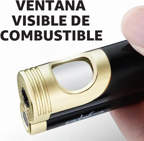 Vista 3 de GUEVARA Encendedor de Antorcha de Butano con Punzón a Prueba de Viento de Doble Chorro (Negro-Dorado)