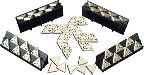 Vista 2 de Pressman Tri-Ominos - Azulejos triangulares de edición Deluxe con hilanderos de latón, 5 pulgadas