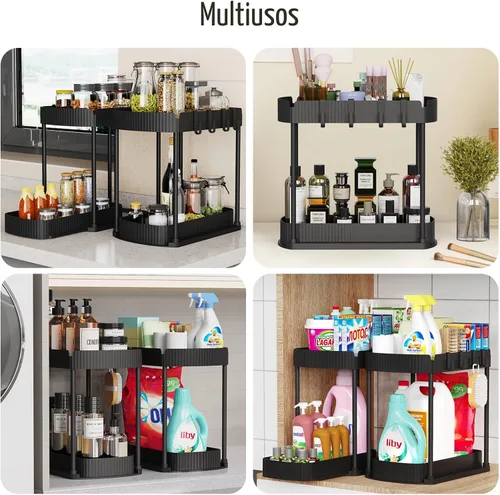 Vista 6 de Ukeetap Organizadores de almacenamiento extraíbles multiusos, organizadores debajo del fregadero/gabinete y almacenamiento para baño y cocina, Negro