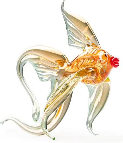 Vista 4 de Peces de vidrio de uranio hechos a mano – Figura de farol brillante, colección reactiva con luz UV