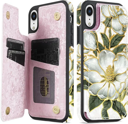 Vista 36 de NNH Funda tipo cartera compatible con iPhone Xs Max con bloqueo RFID, ranuras para tarjetas, folio de piel sintética, función atril, doble cierre