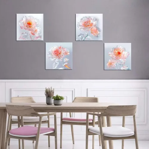 Vista 42 de Wall HDQ Arte de pared de flores para baño, dormitorio, sala de estar, decoración de pared azul y naranja, pintura floral, lienzo impreso, imagen