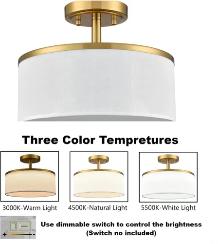 Vista 5 de DEYNITE Moderna lámpara de techo LED de latón dorado regulable 3000K-5500K Lámpara de techo semiempotrada para dormitorio