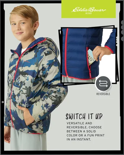Vista 4 de Eddie Bauer Kids' Reversible Jacket - Weather Resistant Quilted Down Coat for Boys and Girls (3-20)