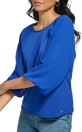 Vista 4 de Calvin Klein Blusa de manga tipo farol para mujer, holgada, ajustada, mate, con manga tipo farol