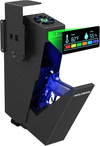 Vista 7 de HOLEWOR Caja fuerte para armas, caja fuerte biométrica para pistola desplegable para pistola, caja fuerte montada para pistola con huella digital