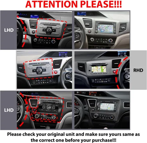 Vista 2 de Para Honda Civic 2012-2015 LHD Car CarPlay Android Navegación Automática Estéreo GPS Radio Reverse Cámara Pantalla 9 "IPS Pantalla Táctil Headunit