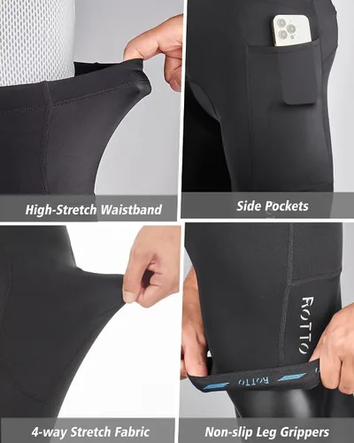Vista 5 de ROTTO Pantalones cortos de ciclismo para hombre con acolchado de esponja y gel para ciclismo de carretera y MTB 01 Negro/Bolsillos