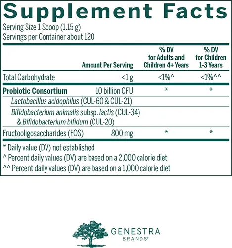 Vista 2 de Genestra Brands HMF Super Powder Fórmula probiótica para apoyar la flora intestinal saludable 4.9 onzas