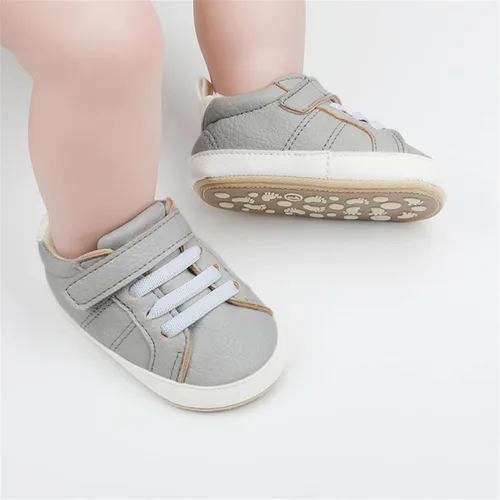 Vista 3 de Tenis de tobillo alto unisex para bebés, niños y niñas, suela de goma suave, zapatos de cuna para niños pequeños