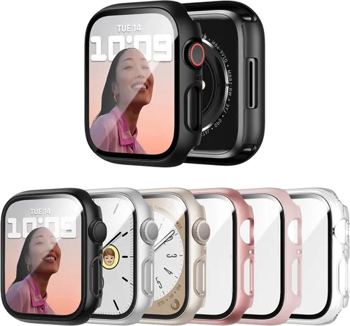 Vista 9 de JERXUN Paquete de 6 fundas con protector de pantalla de vidrio templado para Apple Watch Series 3, Series 2, Series 1 de 38 mm, parachoques rígido