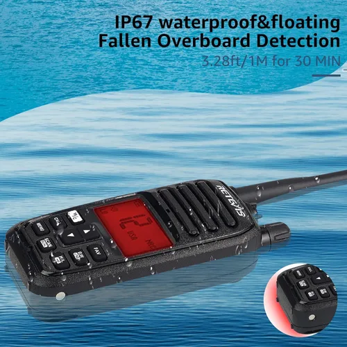 Vista 3 de Retevis RM21 - Radio marina flotante, 1/3/5 W, radio VHF IP67 marina, sumergible, reducción de ruido AI de 1 pulsación, 1800 mAh, 88 canales