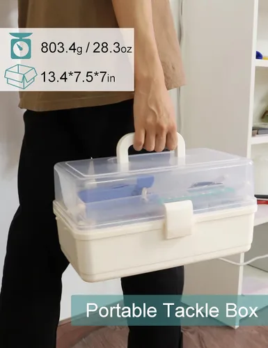 Vista 3 de Avlcoaky Caja de aparejos grande de 3 capas Caja de almacenamiento portátil de plástico Organizador de caja de aparejos de pesca Caja de aparejos