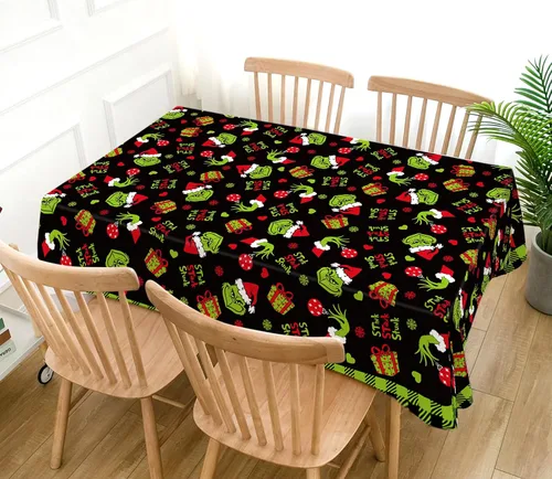 Vista 2 de Hafangry Mantel Feliz Navidad a Cuadros Buffalo Elfo Verde Navidad Decoración de Fiesta Navideña de Invierno Rectangular Cocina Comedor Decoración