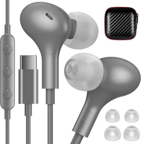 Vista 12 de Auriculares USB C para Apple/iPhone Duo 18 17 16 15 auriculares con cable con funda Blanco