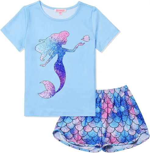 Vista 16 de QPANCY Pijamas de verano para niñas, conjuntos de pijamas de manga corta para dormir de verano