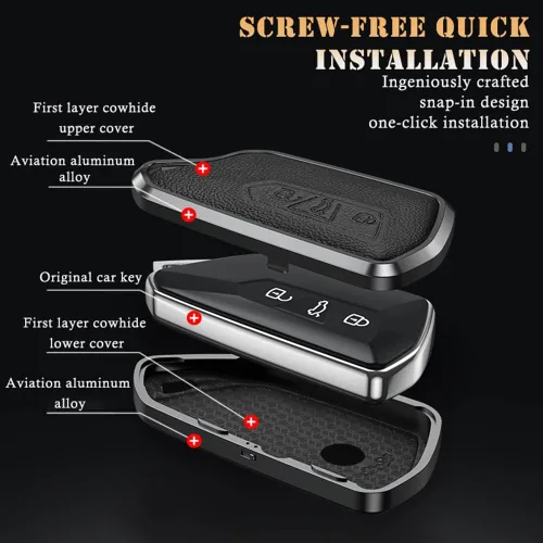 Vista 4 de SANRILY Funda para llavero de metal y cuero de alta calidad para VW ID.4 2020 2021 2022 MK8 ID.4 GTX, Skoda Octavia Seat Leon MK4, funda para llave