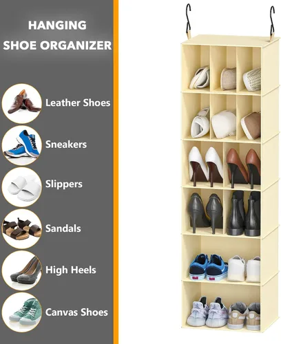 Vista 6 de SpaceAid Paquete de 2 Organizadores Colgantes de Armario y Almacenamiento con Divisores, 24 Compartimentos Estantes Colgantes para Zapatos para Beige