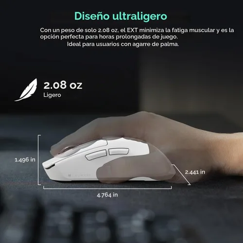 Vista 9 de TECWARE EX1 - Mouse ligero para juegos Mouse inalámbrico de 26 K DPI con pantalla OLED Diseño ultraligero de 2.08 oz Base de carga RGB Blanco