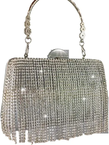 Vista 2 de Boutique De FGG Bolso de mano de cristal con borla, elegante bolso de noche para novias, bolsos de diamantes de imitación de fiesta de boda