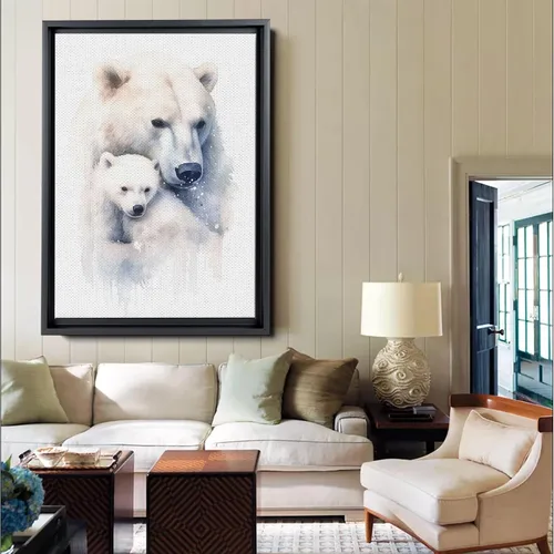 Vista 3 de Fox Mother Cub Print, In The Style Of Stencil-Based, Ivory, Kids Wall Art, Kids Wall Art Display, Mom And Baby Animal Art Print