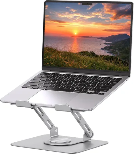 Vista 11 de SOUNDANCE Soporte giratorio 360º para laptop, elevador ergonómico para computadora de escritorio, soporte de metal multiángulo de altura ajustable