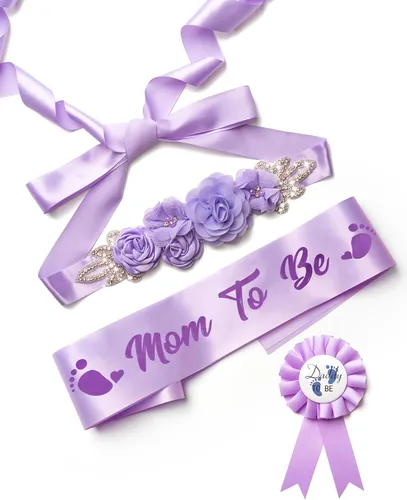 Vista 15 de Juego de decoraciones de baby shower con banda de texto en inglés "Mom to Be", regalo de fiesta de revelación de género para futuros padres