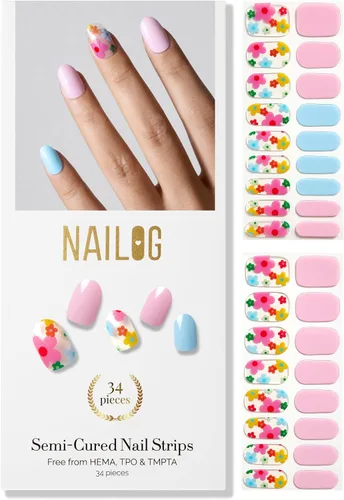 Vista 27 de NAILOG - Tiras de uñas de gel semicuradas 34 piezas Compra 2 y obtén 1 lámpara ultravioleta Calcomanías de esmalte de uñas duraderas con acabado