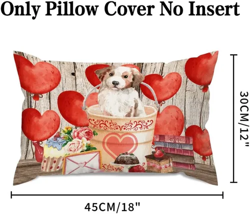 Vista 2 de Fundas de almohada lumbar con textura de madera rústica para perro en cubo, diseño de corazón rojo para el día de San Valentín, fundas de almohada