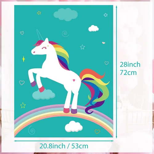 Vista 2 de PLULON Pin The Horn On The Unicorn para juegos de fiesta de cumpleaños infantiles, suministros de fiesta de unicornio, regalos de decoración