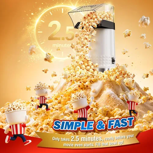 Vista 3 de Máquina de palomitas de maíz con taza medidora para derretir mantequilla, máquina de palomitas de maíz rápida y fácil para reuniones familiares, sin