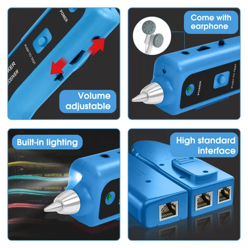 Vista 7 de Rastreador de Cables Probador de Cables de Red Ethernet RJ45 RJ11 - Rastreador de Tonos de Alambre CAT5 CAT6 Probador de Continuidad - Kit