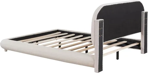 Vista 5 de Cama de Plataforma Tapizada con Forma Curva con Cabecera de Forma Curva, Marco de Cama de Madera Tamaño Full para Dormitorio de Niños y Adultos