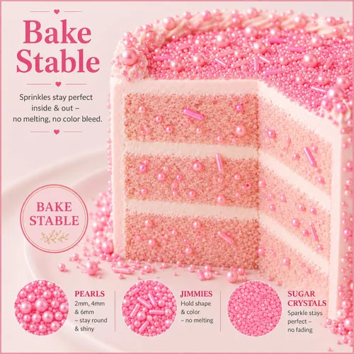 Vista 3 de Confect Chispas para pasteles y magdalenas – Paquete surtido de 5 Chispas de perlas de ensueño para baby shower – Cubierturas comestibles para Rosa