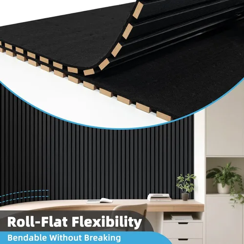 Vista 6 de Art3d Paquete de 1 panel de pared de listones de madera acústica con diseño plano enrollable, paneles absorbentes de sonido de 95.3 x 23.8 pulgadas