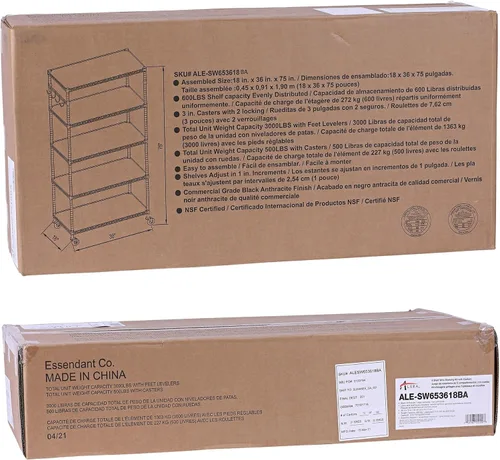 Vista 7 de Alera Kit de estantería de alambre de 5 estantes con ruedas y revestimientos para estantes, 36 pulgadas de ancho x 18 pulgadas de profundidad x 72