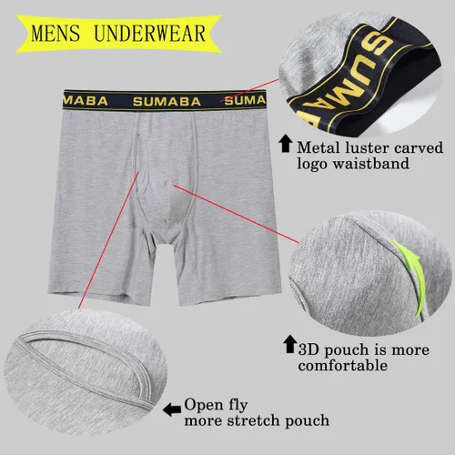Vista 5 de Calzoncillos tipo bóxer de pierna larga para hombre, con bolsa que no se sube, de bambú, transpirables