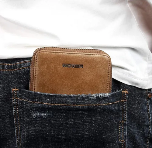 Vista 5 de Cartera compacta de cuero para hombre pequeña con cremallera monedero de cuero S