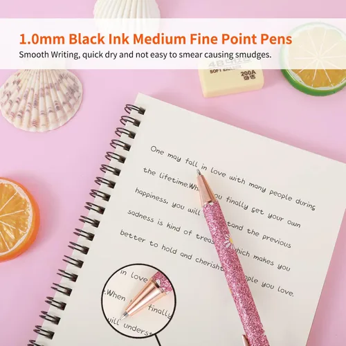 Vista 3 de cobee Bling Pens - Paquete de 6 bolígrafos retráctiles de 0.039 pulgadas (0.039 in), con purpurina, tinta negra, punta media, bolígrafos de regalo