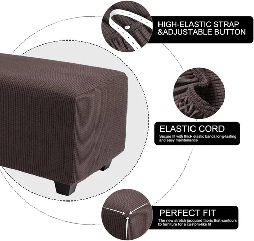 Vista 26 de PiccoCasa Funda otomana de alta elasticidad con parte inferior elástica, funda suave de tela jacquard a cuadros pequeños, funda rectangular