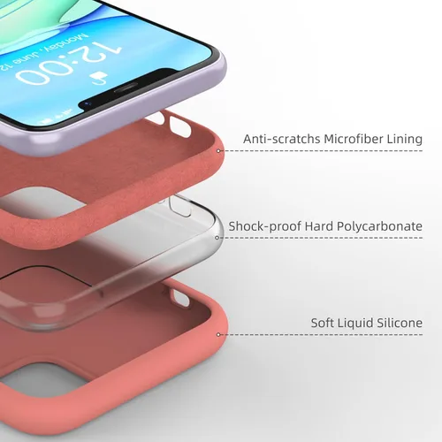 Vista 4 de Funda de silicona líquida compatible con iPhone 11, color coral [Protección contra caídas] [Resistente a los arañazos, a prueba de golpes]