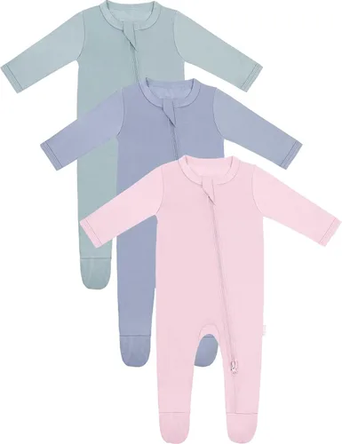 Vista 7 de RRP Pijama unisex para bebé, rayón derivado de bambú, pijamas suaves para dormir y jugar, cierre de cremallera de 2 vías, 0-18 meses Coral/Rosa/Rubor