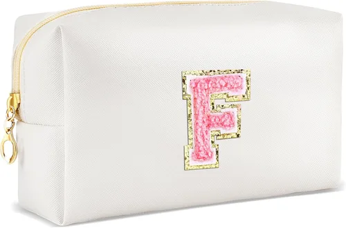 Vista 99 de URSKYTOUS Regalos para niñas, bolsa de maquillaje con inicial, bolsa de cosméticos personalizada con cremallera, bonita bolsa de aseo de viaje, Azul
